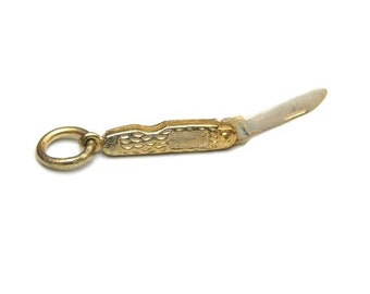 Miniature Folding Pocketknife Pendant Charm 14k Yellow Gold!!