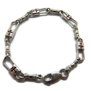 ACTS Bracelet Fishers of Men Sterling Silver Budded Cross Red Design