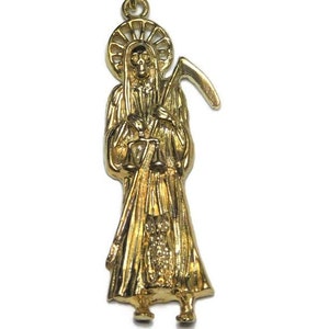 Santa muerte holy death grim reaper 14k solid yellow gold pendant!!