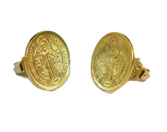 14k yellow gold medium st. benedict earrings