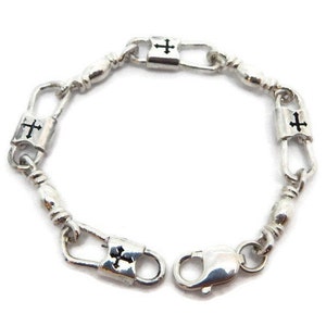 ACTS Bracelet Fishers Of Men .925 Sterling Silver Extra Large Link, Budded Cross Design!!