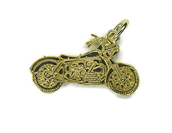 14k Yellow Gold MOTORCYCLE Pendant Made in USA Charm 