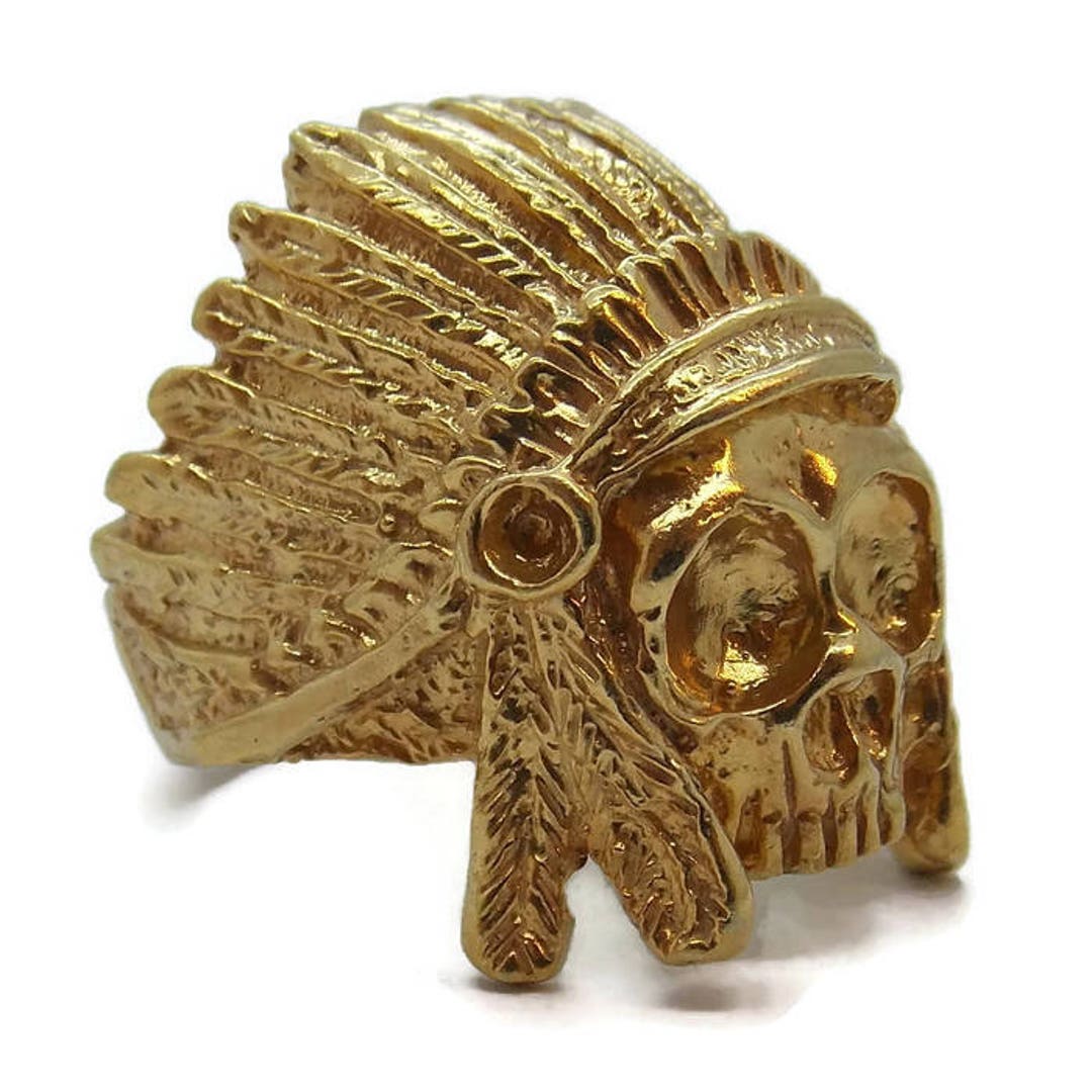 Indian Skull Ring 14k Solid Yellow Gold.very Detail 100% Handmade by Us ...