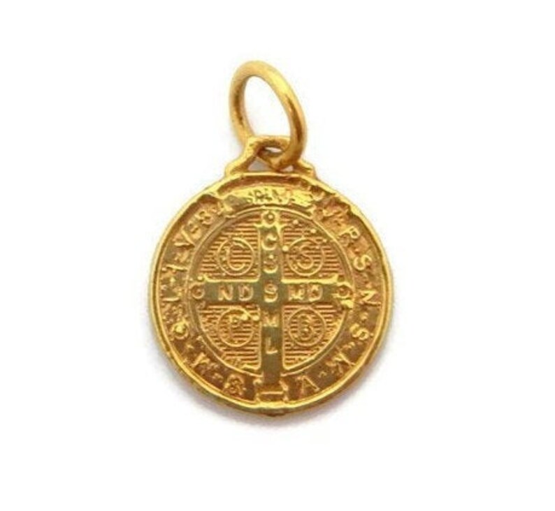 Goldener Heiliger Benedikt San Benito Senita Anhänger 14K Weiß Gelb 2