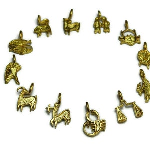 12 horoscope zodiac sign unisex charm pendant 14k yellow gold !!