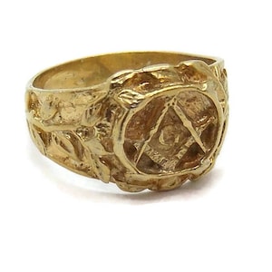 Vrijmetselaarsring, 14k geelgoud voor heren.