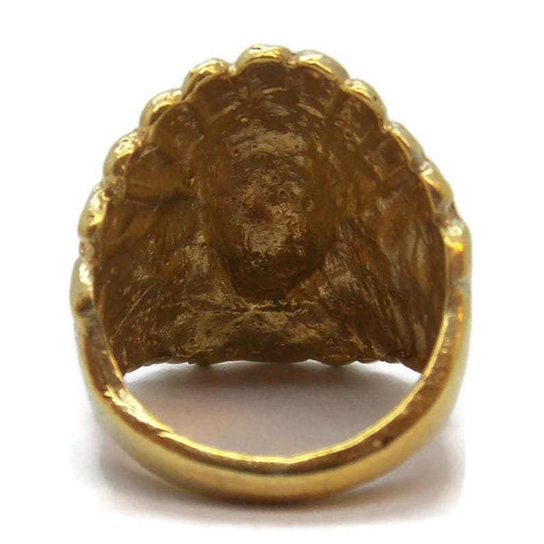 14k Solid Yellow Gold Indian Head Ring Mens Etsy