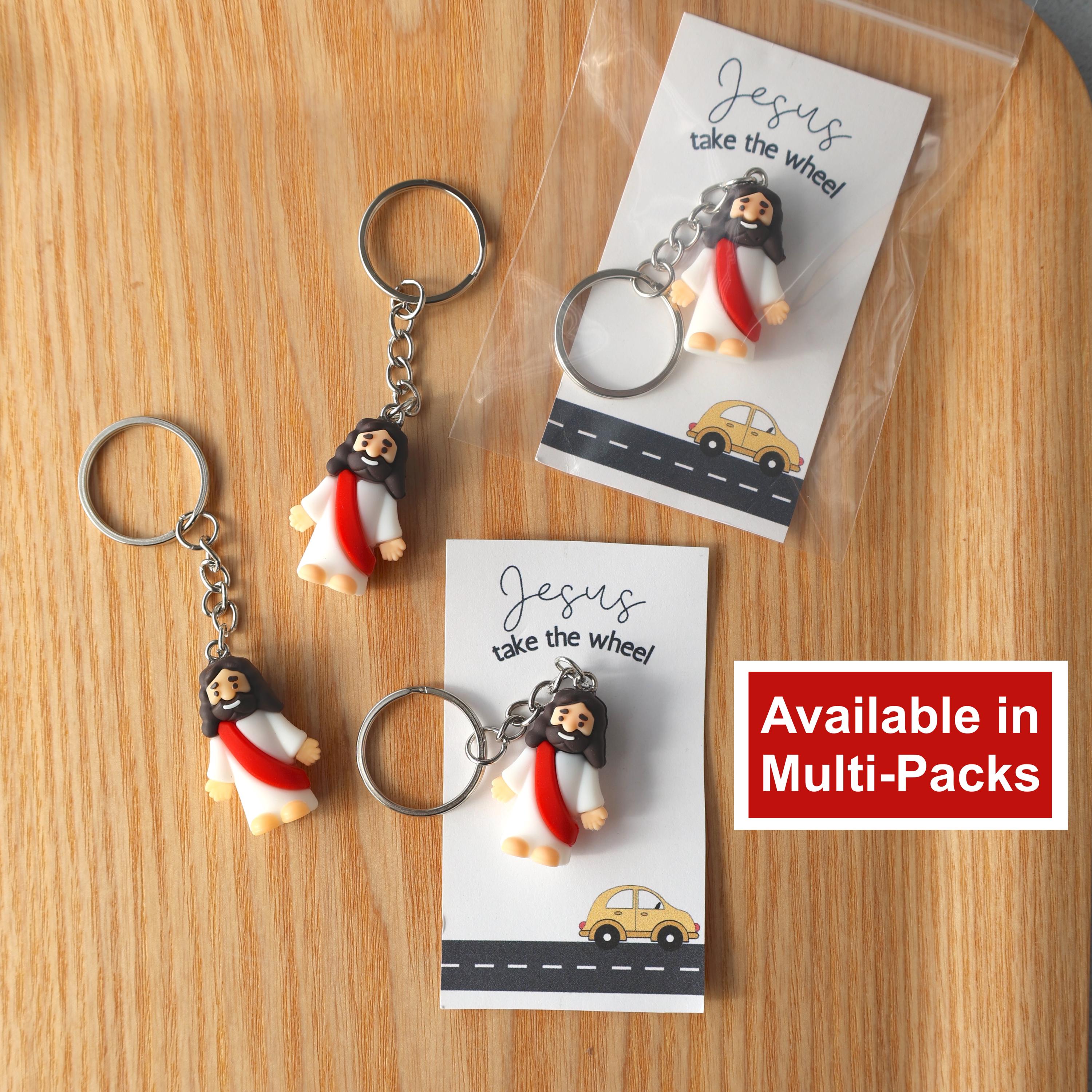 サプライ・アクセサリ・グッズ Teeeen Mini Jesus Take the Wheel Keychain, Religious Gift for Kids, Gift