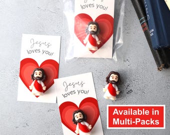 Cute Jesus Figure "Jesus loves you!", Cartoon Jesus Figure, Jesus Gift for Kids, Small Jesus Figurine Religious Gift, Jesus Valentine Gift