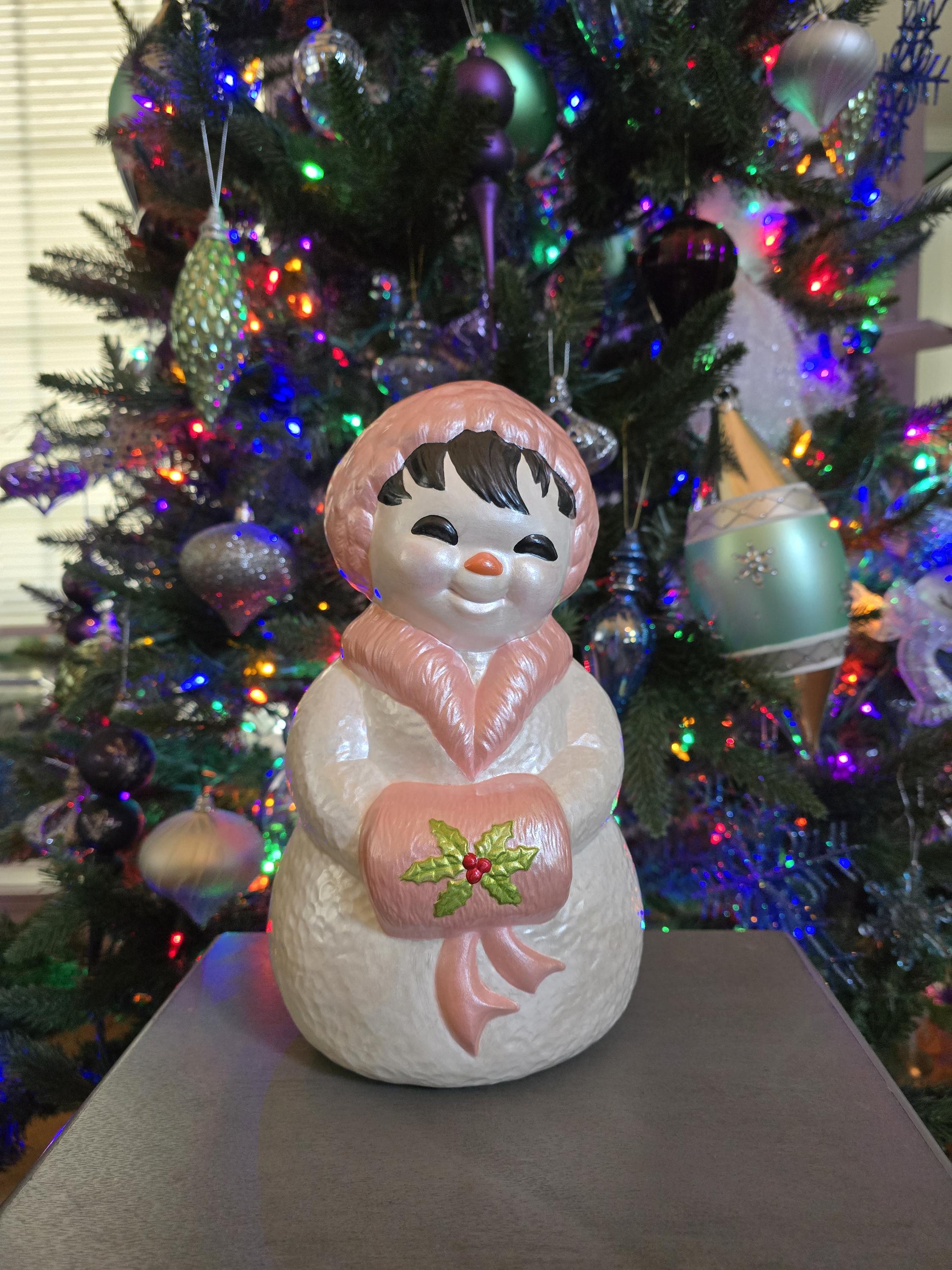 Vintage Hand-painted Snowman & Snowwoman Set – Sparkly Christmas