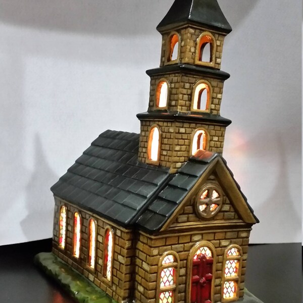 Lighted Church, Ceramic Church, Christmas Village Church