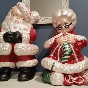 Santa and Mrs. Claus, Small Ceramic, 8 inch Santa, 7 inch Mrs. Claus