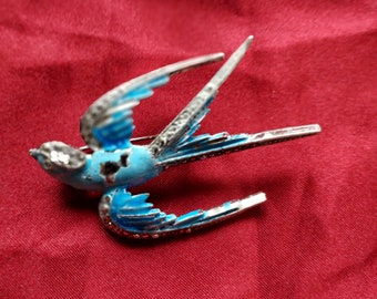 Shabby chic Art Deco swallow brooch with faux marcasites