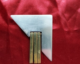 Stunning geometric modernist kinetic sterling and gold tone brooch