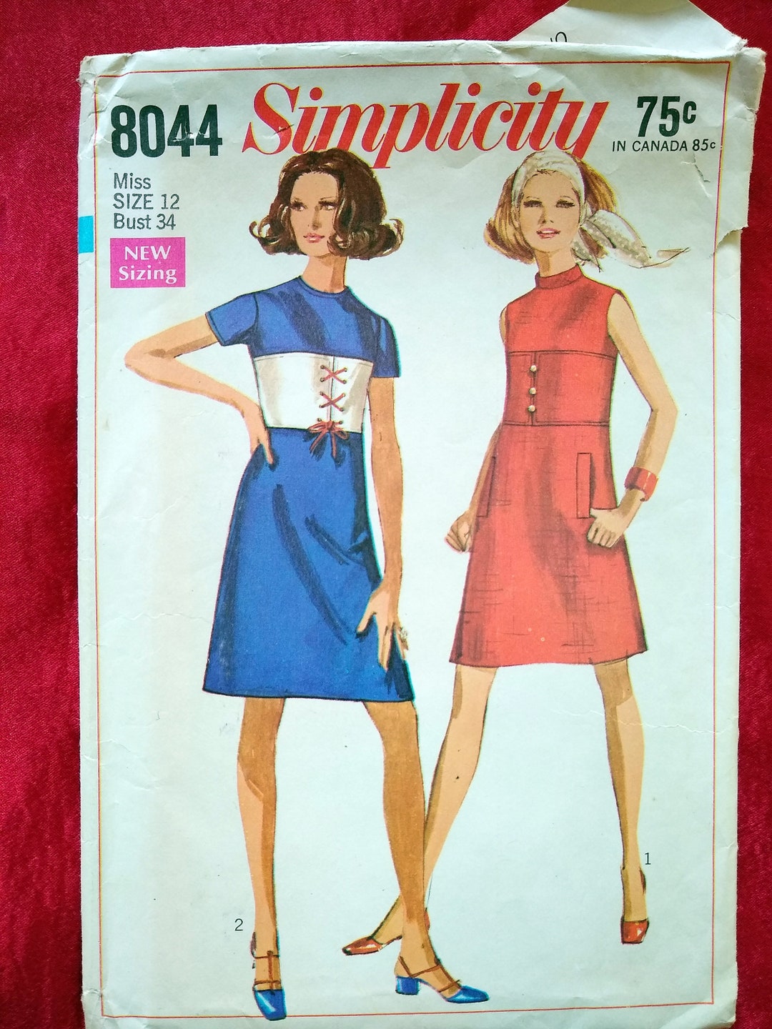 RARE Simplicity 8044 1960s Mod Mini Dress Color Blocked Pattern Size 12 ...