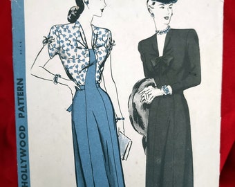 RARE Hollywood 1747 1940s WWII day to evening dress pattern.  Size 14 B 32 CUT