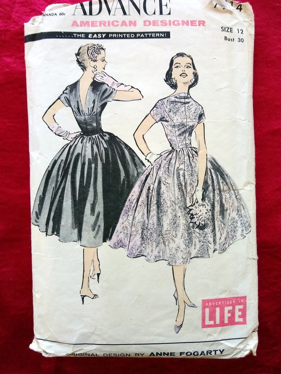 Advance 7914 1950s evening dress pattern by Anne Fogarty. Size 12 30 B CUT
