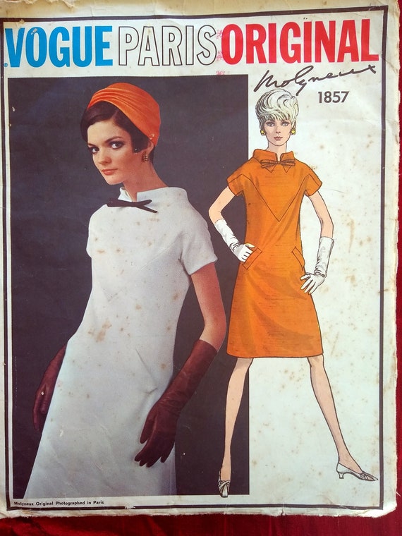 Vogue 1857 1960s Paris Original Molyneux mod dress pattern Size 12 B 24 UNCUT Vogue 1857 1960s Paris Original Molyneux mod dress pattern Size 12 B 24 UNCUT