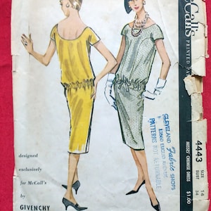 Mccalls 4443 Givenchy 1950s chemise dress pattern Size 14 B 34