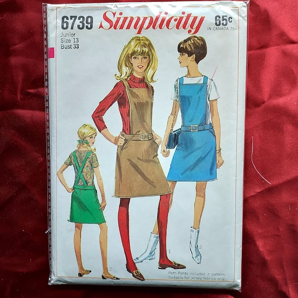 RARE Simplicity 6739 1960s mod hip hugger jumper pattern, blouse and petti-pants size 13 bust 33 UNCUT