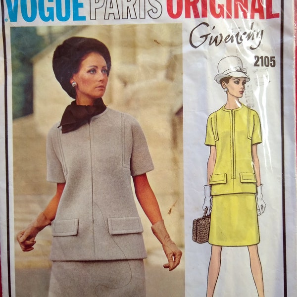 Vogue 2105 1960s Givenchy two-piece dress pattern. Size 10 32.5 B CUT