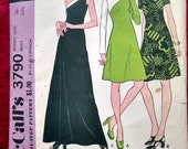McCalls 3790 mod 1960s dress pattern, one shoulder option, diagonal seaming. For stretchable knits Size 10 32.5 B. UNCUT