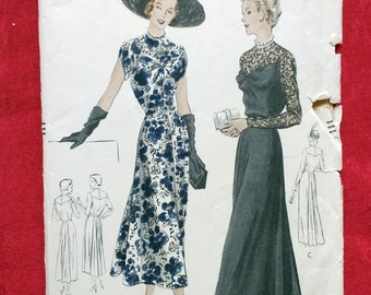 1940s Vogue evening dress pattern 6698 shaped front and back yoke Size 14 B 32