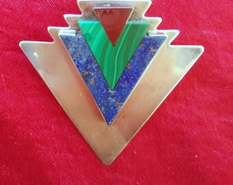 Modernist Great Fall Metal Works GFMW chevron brooch with semi precious stones