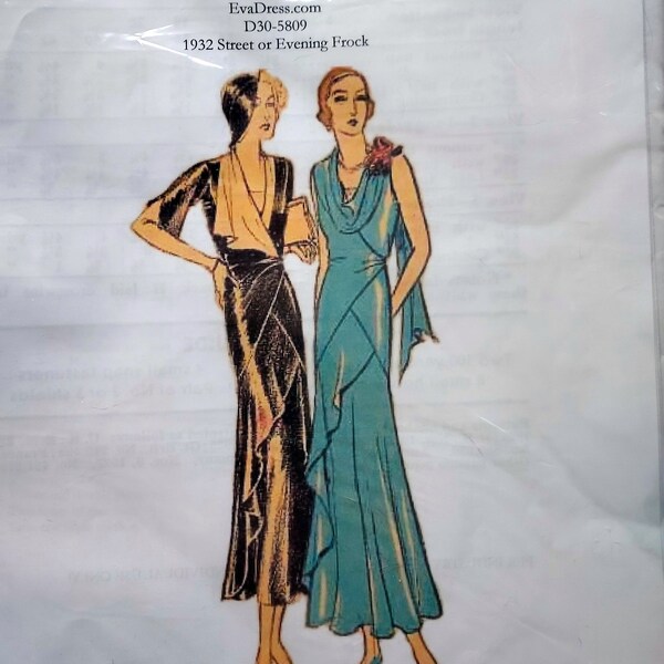 Reproduction Eva 1930s day or evening dress pattern . Size 14 B 32.  CUT