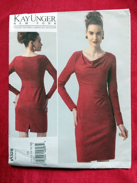 Vogue American Designer Kay Unger Dress Pattern V1328 Sheath Bias Sizes  10-12-14-16-18 Bust 32.5-40 Uncut - Etsy