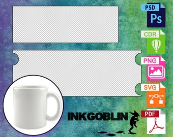 Sublimation Mug Template for 11oz Mug for Photoshop and Corel. Includes SVG, PNG, PDF Full Bleed