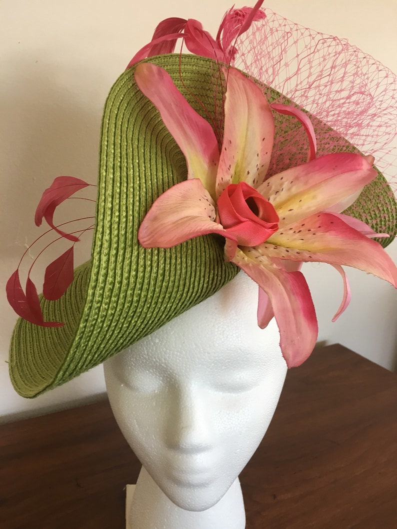 Green and pink fascinator Etsy