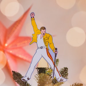 Freddie Tree Topper, Gift for music fans, alternative decor, bohemian rhapsody, queen, gay christmas image 1