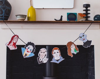 70s Horror Bunting,  Horror garland, Carrie, Michael Myers, cult movies, Halloween