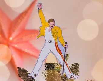 Freddie Tree Topper, Gift for music fans, alternative decor, bohemian rhapsody, queen, gay christmas