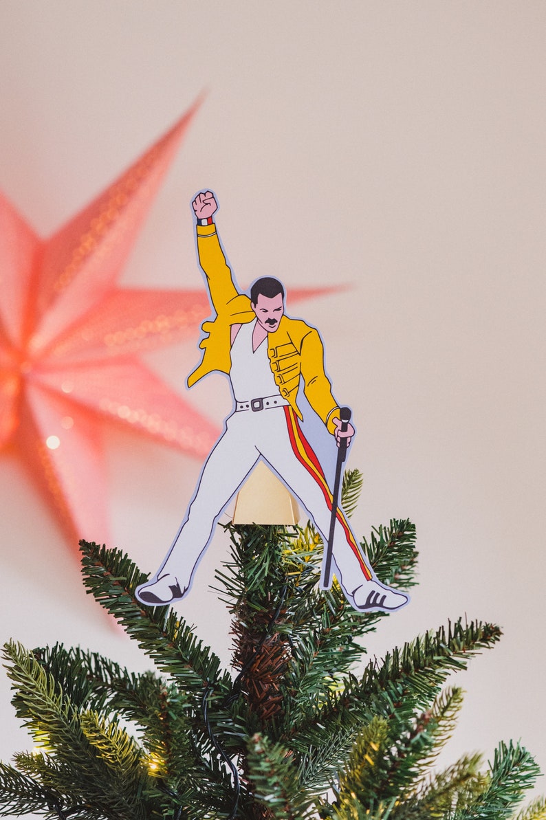 Freddie Tree Topper, Gift for music fans, alternative decor, bohemian rhapsody, queen, gay christmas image 3