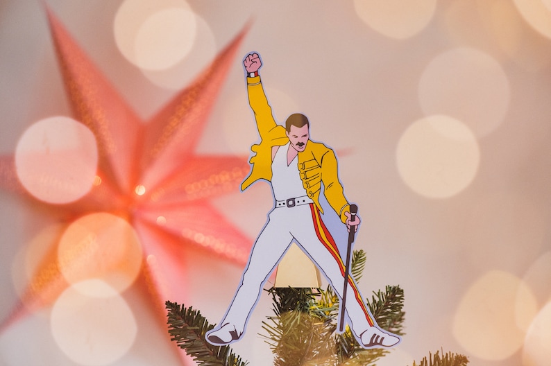 Freddie Tree Topper, Gift for music fans, alternative decor, bohemian rhapsody, queen, gay christmas image 1