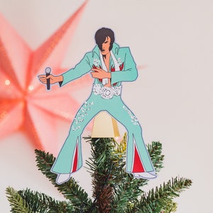 Vegas Impersonator Christmas Tree Topper, Gift for music fans, Vegas, alternative, kitsch decor Mint green