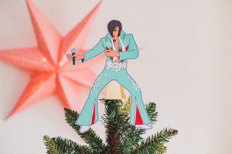 Vegas Impersonator Christmas Tree Topper, Gift for music fans, Vegas, alternative, kitsch decor Mint green