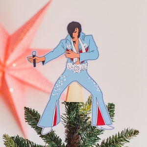 Vegas Impersonator Christmas Tree Topper, Gift for music fans, Vegas, alternative, kitsch decor Powder Blue