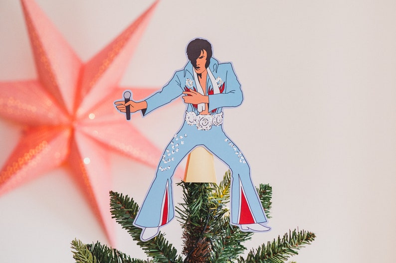 Vegas Impersonator Christmas Tree Topper, Gift for music fans, Vegas, alternative, kitsch decor Powder Blue