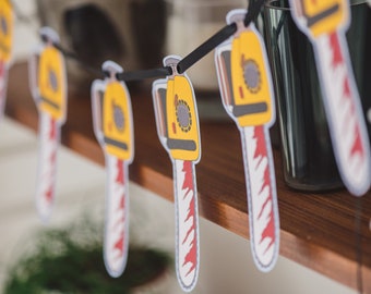 Print at home! Chainsaw Garland, Christmas party decoration, bloody chainsaw, horror decor