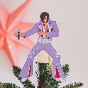 Vegas Impersonator Christmas Tree Topper, Gift for music fans, Vegas, alternative, kitsch decor Lilac