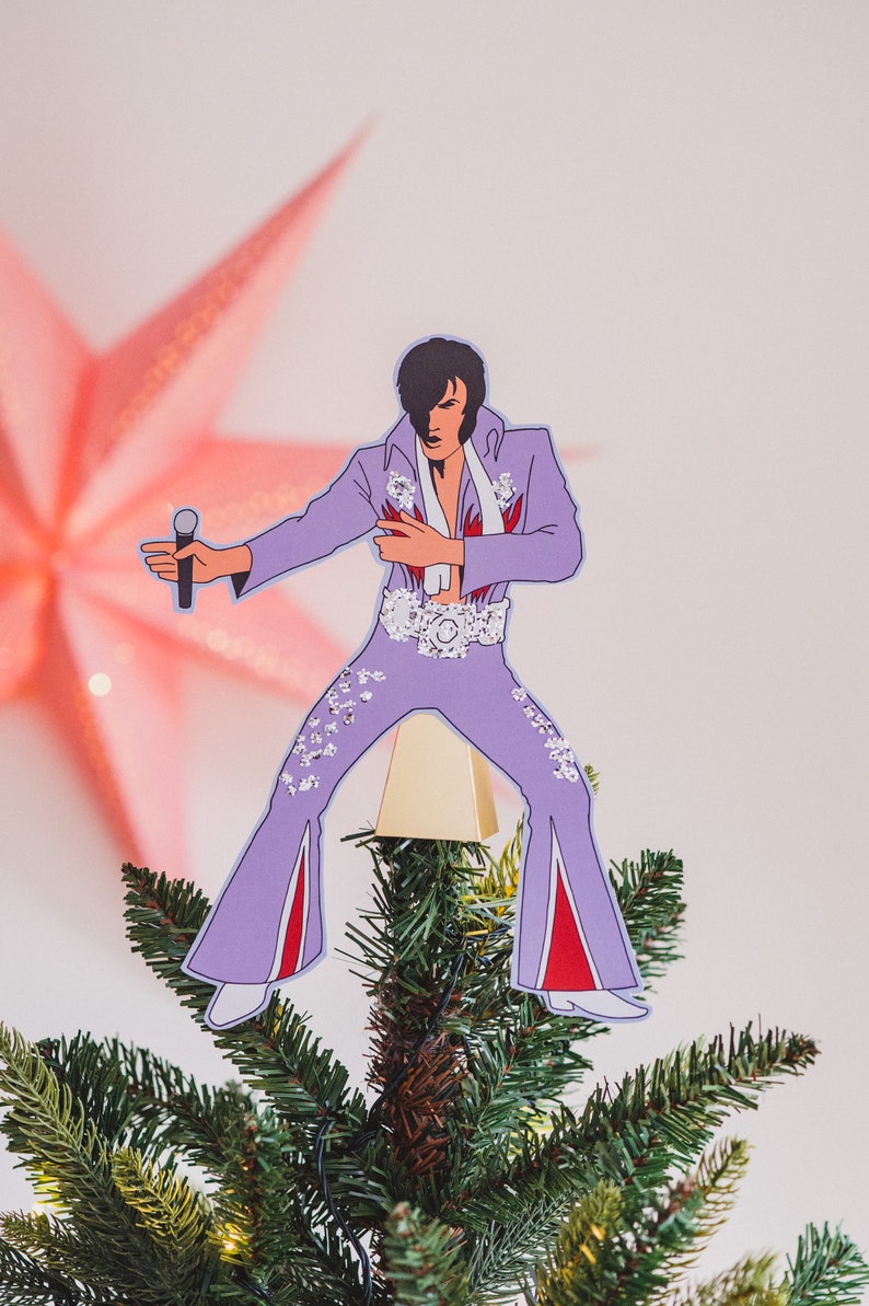 Vegas Impersonator Christmas Tree Topper, Gift for music fans, Vegas, alternative, kitsch decor Lilac