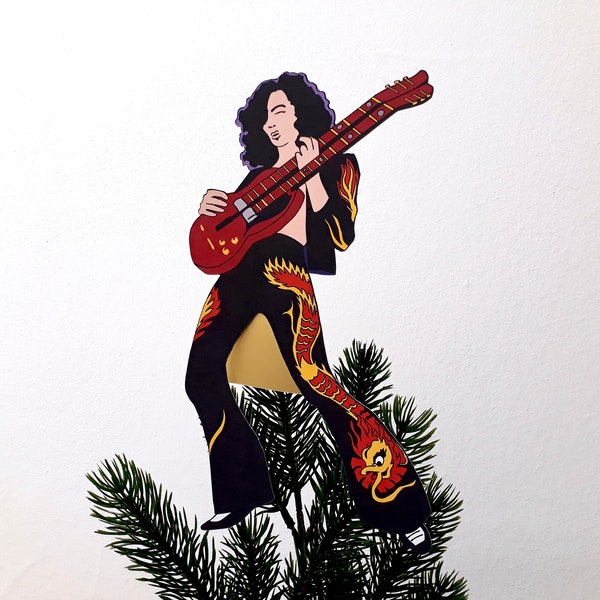 Rock Star Christmas Tree Topper, Gift for music fans, Led Zeppelin, alternative decor