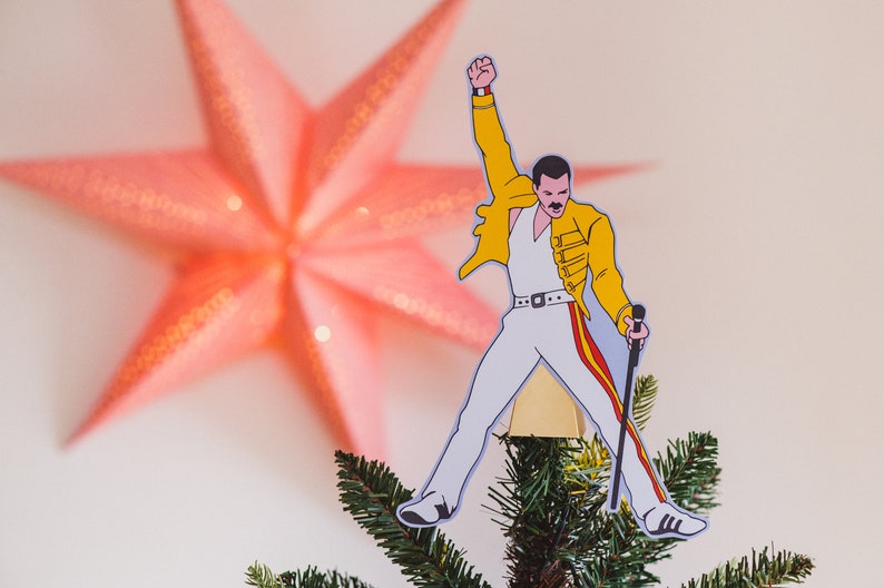 Freddie Tree Topper, Gift for music fans, alternative decor, bohemian rhapsody, queen, gay christmas image 2