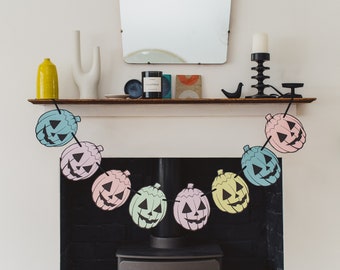 Pastel Pumpkin Garland, paper bunting halloween decor, fall baby shower, pastel goth