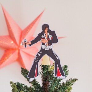 Vegas Impersonator Christmas Tree Topper, Gift for music fans, Vegas, alternative, kitsch decor Black