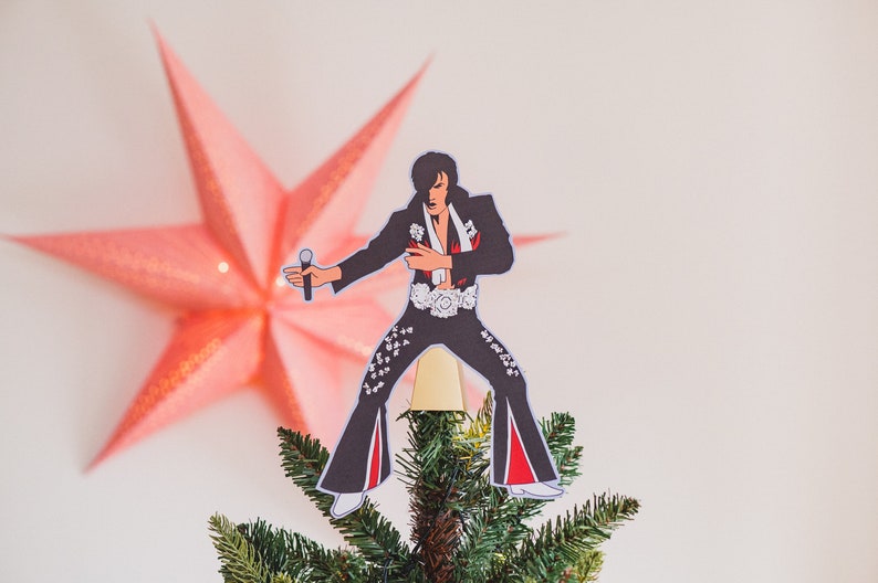 Vegas Impersonator Christmas Tree Topper, Gift for music fans, Vegas, alternative, kitsch decor Black