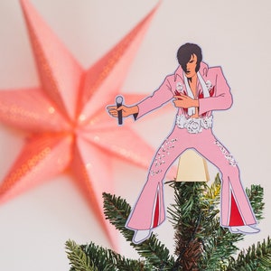 Vegas Impersonator Christmas Tree Topper, Gift for music fans, Vegas, alternative, kitsch decor Pink